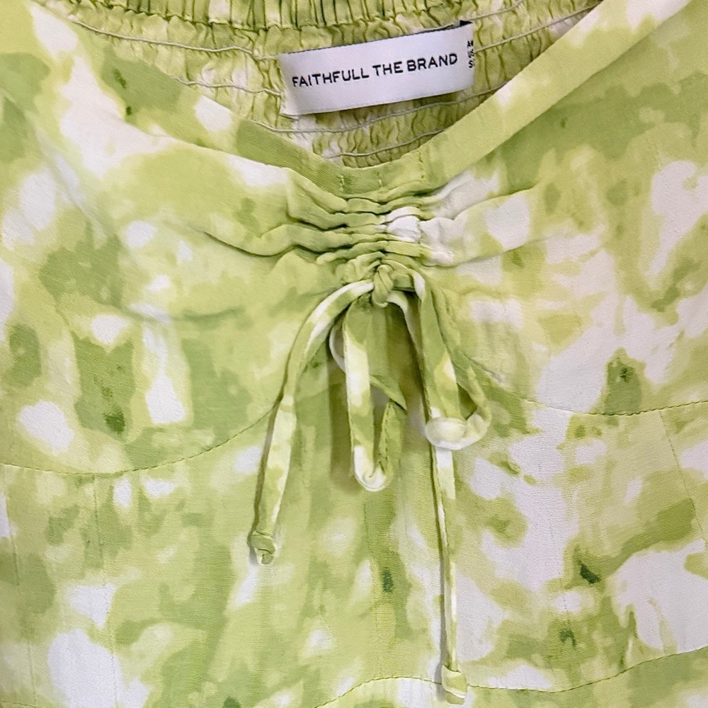 Faithfull The Brand Green Tie Dye Mini Dress Ruffle Vacation Womens Size 4 Small - Picture 3 of 13